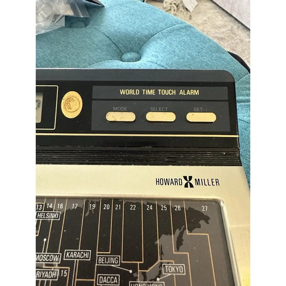 Howard Miller World Touch Alarm Time Clock MCM Model# 1054 Battery Operated WORK